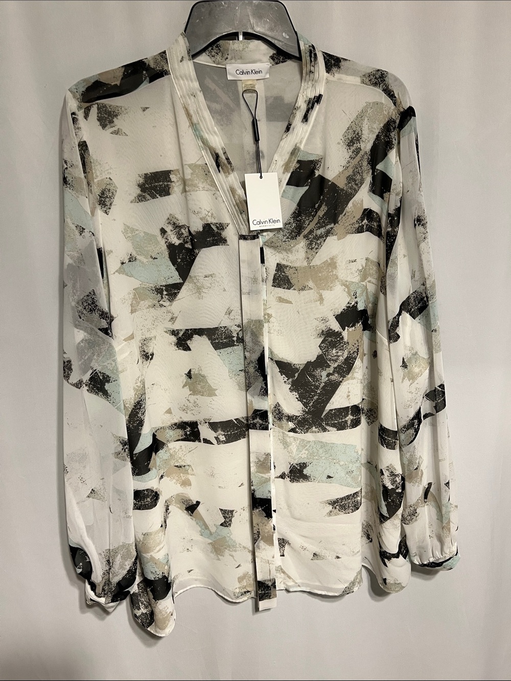 Calvin Klein Men’s Abstract Print Long-Sleeve Shirt - White/Black